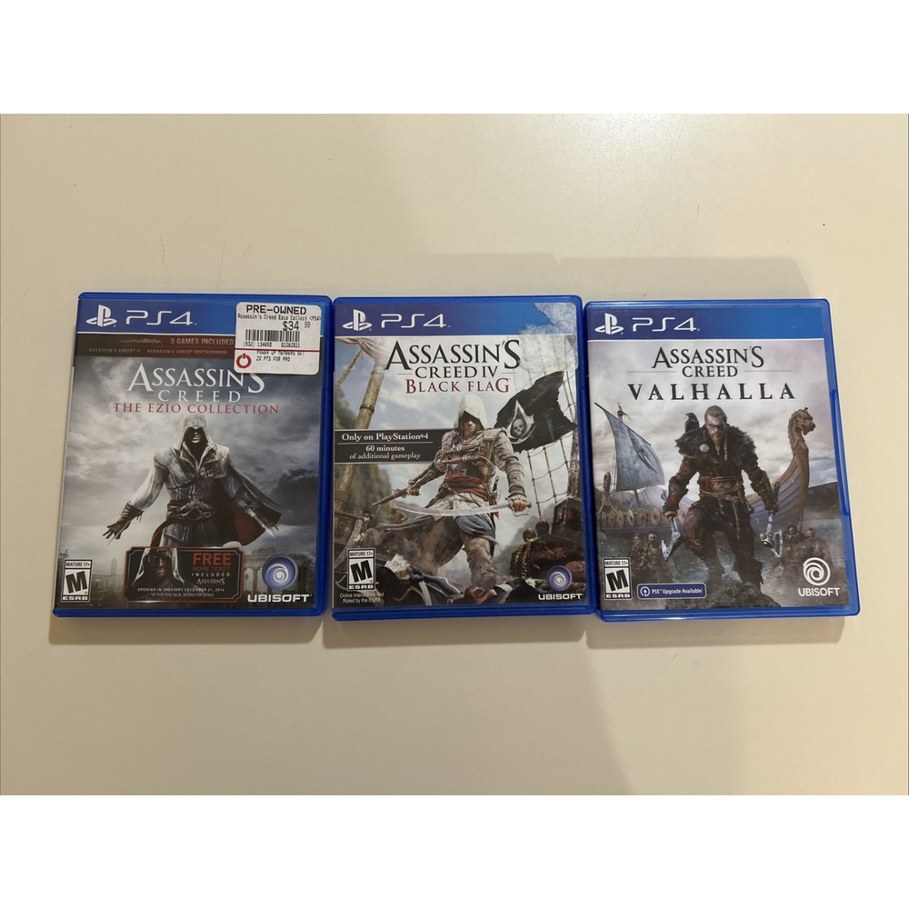 3 Assassins Creed Games PlayStation 4 PS4 Great Games discs plastic case bulk